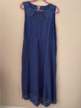 Chico's Navy Sleeveless Crochet-Trim Maxi Dress
